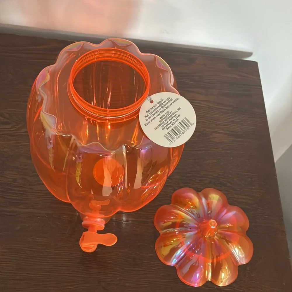 NWT- Iridescent Orange- Fall Pumpkin Shaped Cold Drink Dispenser 196floz